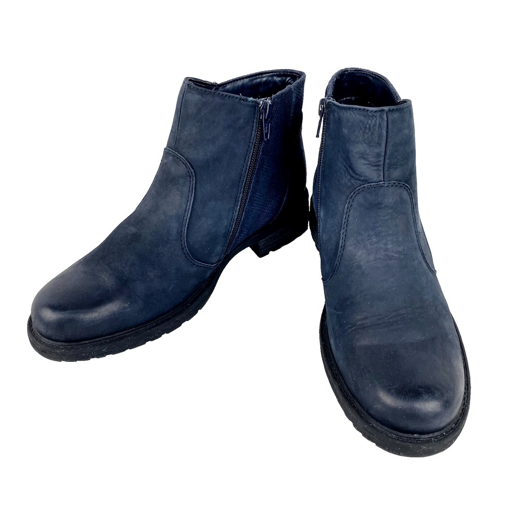 Earth Leather Ankle Boots Women's 8.5 B "Jordan" Navy Side Zip Comfort Shoes EUC